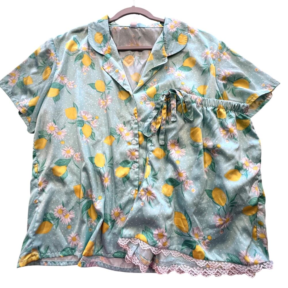 Flora Light Blue Lemon Pajama Set Size XL